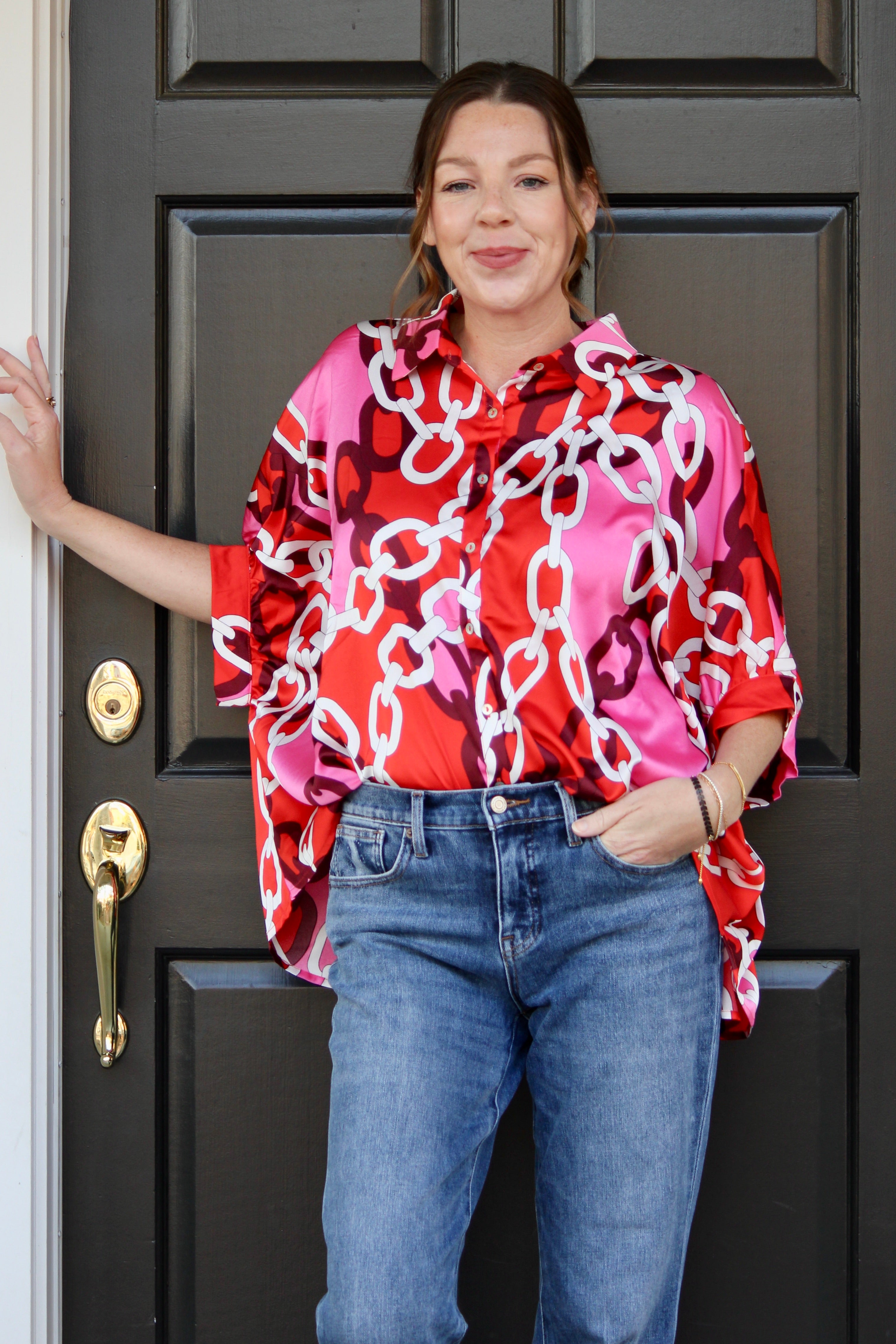 Chains of Love Blouse - Tomato Mix