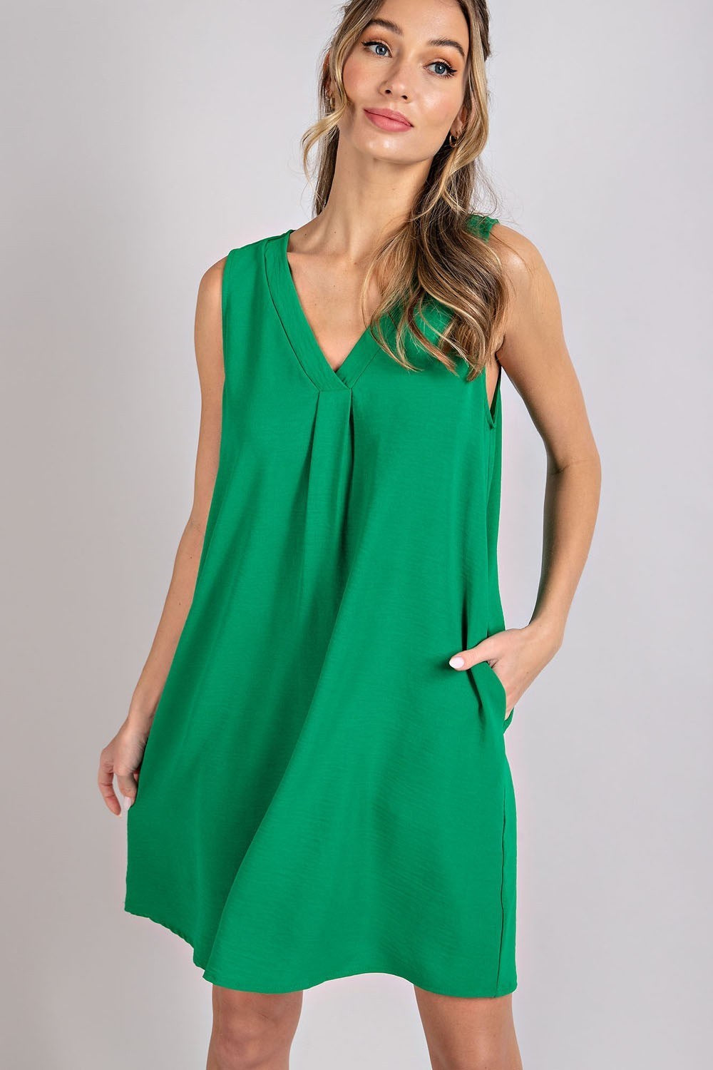 V Neck Shift Dress - Kelly Green