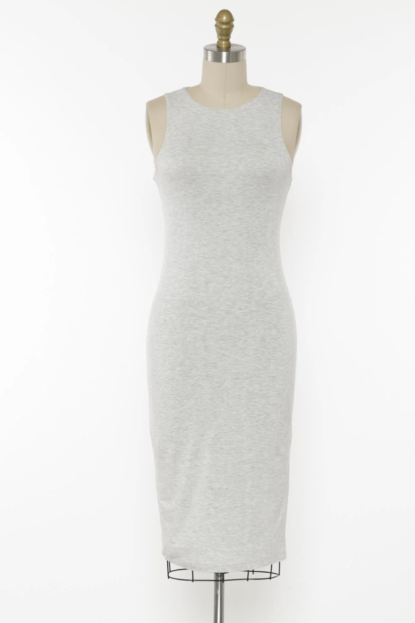 High Neck Double Layer Dress - Light Heather Grey