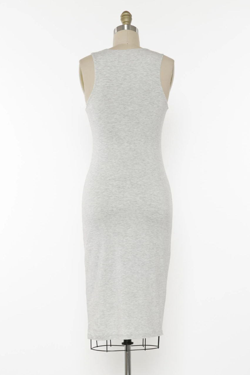 High Neck Double Layer Dress - Light Heather Grey