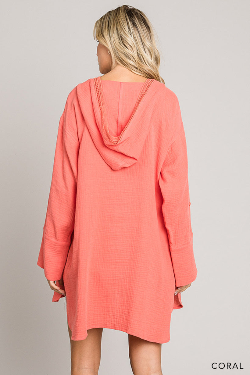 Hooded Tunic Top - Coral