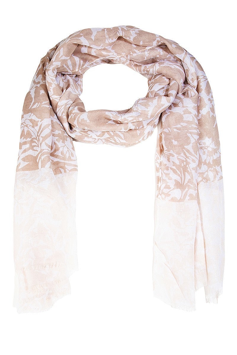 Two Tone Flower Scarf - Taupe