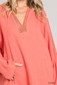 Hooded Tunic Top - Coral