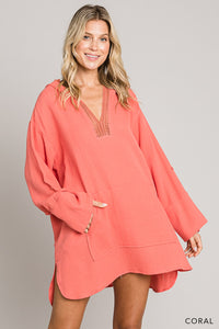 Hooded Tunic Top - Coral